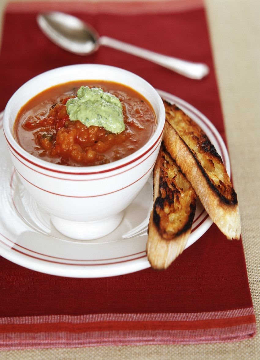 Grilled Eggplant, Tomato and Basil Soup