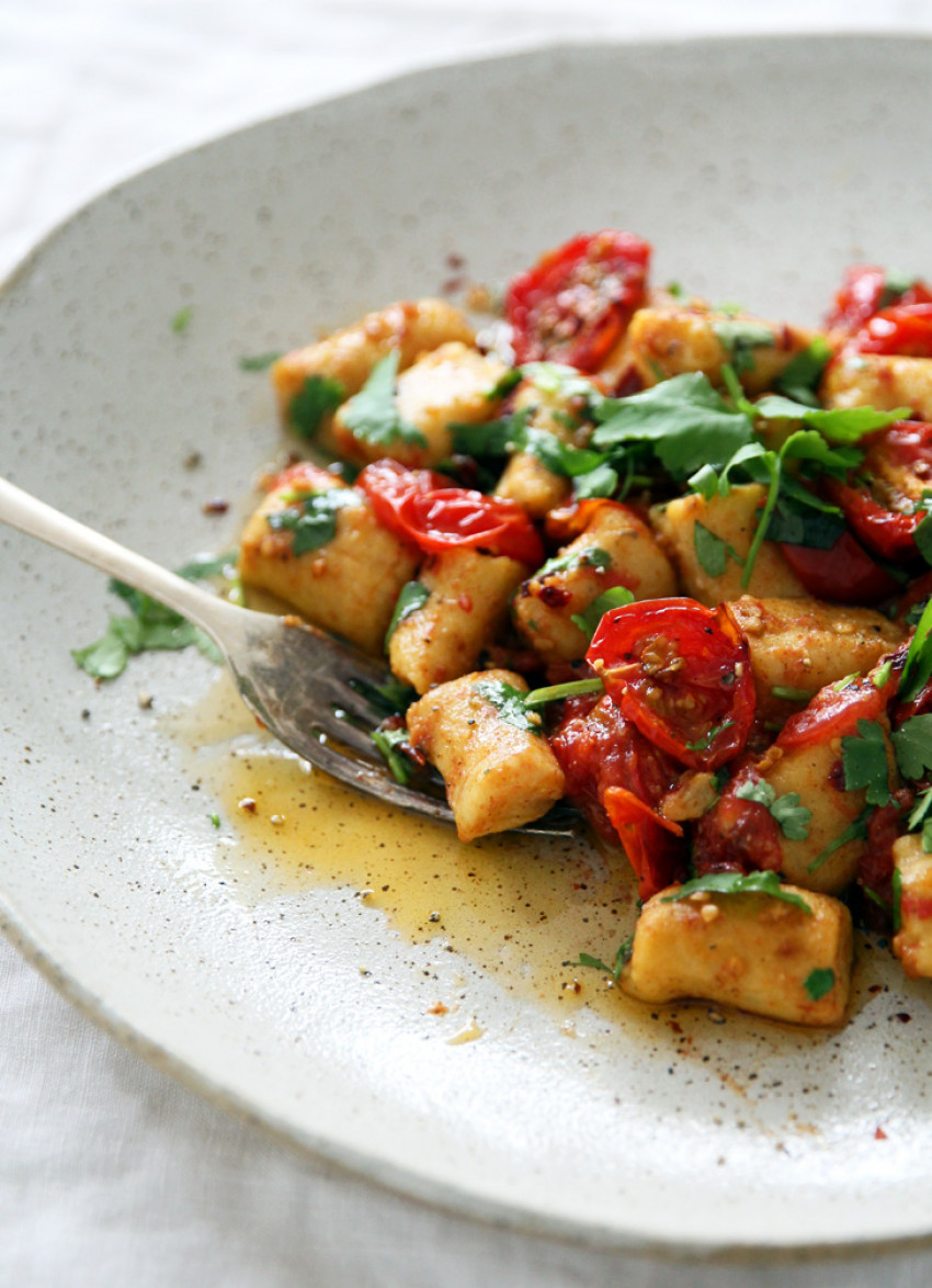 Chickpea Gnocchi with Slow-roasted Cherry Tomatoes, Chilli and Coriander