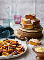 Coconut and Almond Cakes with Honey and Thyme Roasted Stone Fruits 