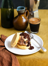 Caramel, Dark Chocolate and Orange Chilli Swirl Ice Cream with Cornmeal Shortbread