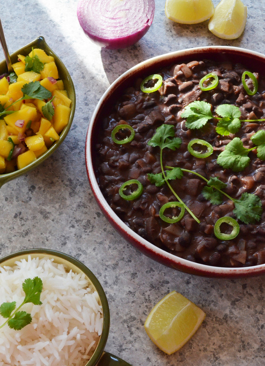 Black Bean and Cacao Stew with Mango Salsa
