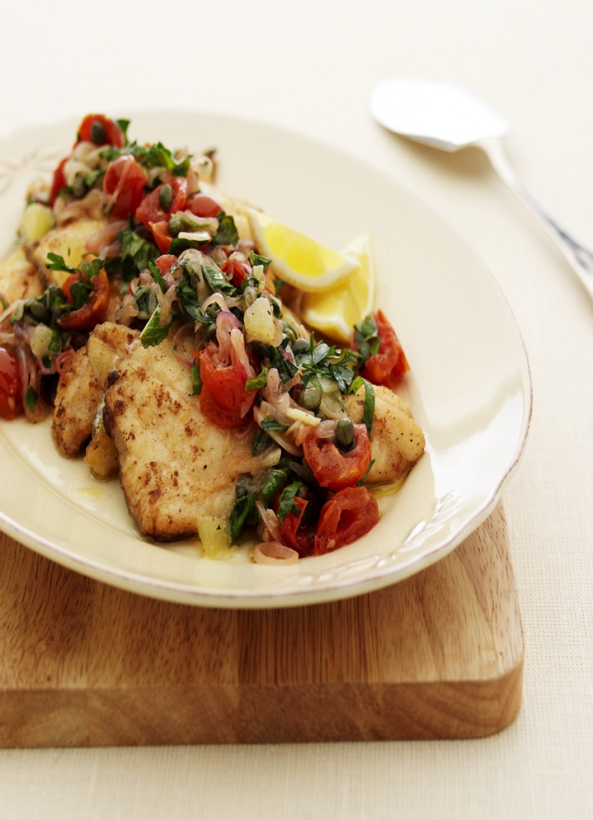 Pan-fried Fish with Lemon, Capers and Tomato