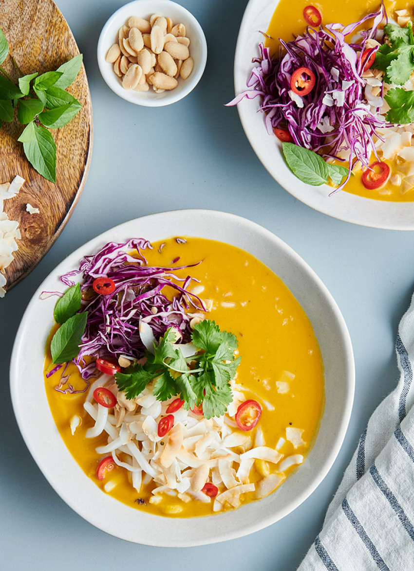 Sweet Potato and Yellow Curry Soup with Udon Noodles